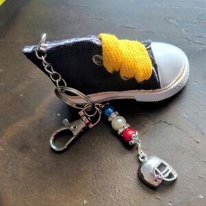 Converse Inspired Miniature Sneaker Black Yellow  Red White Blue Beaded Keychain